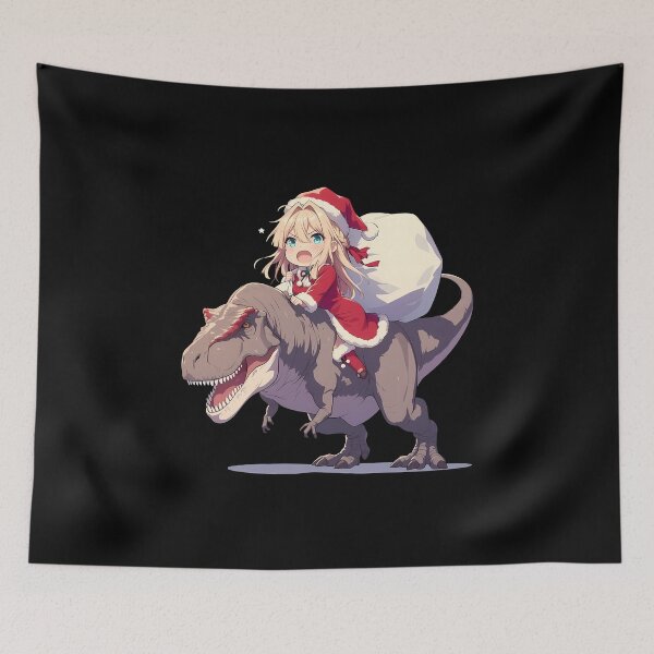 Item preview, Violet Evergarden Christmas Dinosaur Ride Anime Chibi Kawaii Festive Fantasy designed and sold by HumbertoValveno.
