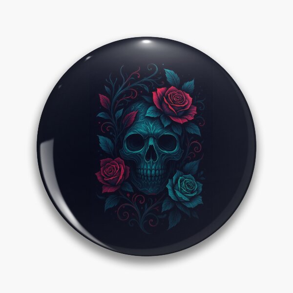 Aperçu de l'œuvre Crâne et roses psychédéliques – Art sombre et vibrant créée et vendue par TrendBoost.