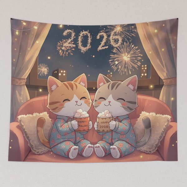 Item preview, Cute Cats’ Pajama Party – Cozy New Year 2026 Illustration designed and sold by WildlifeWhimsy.