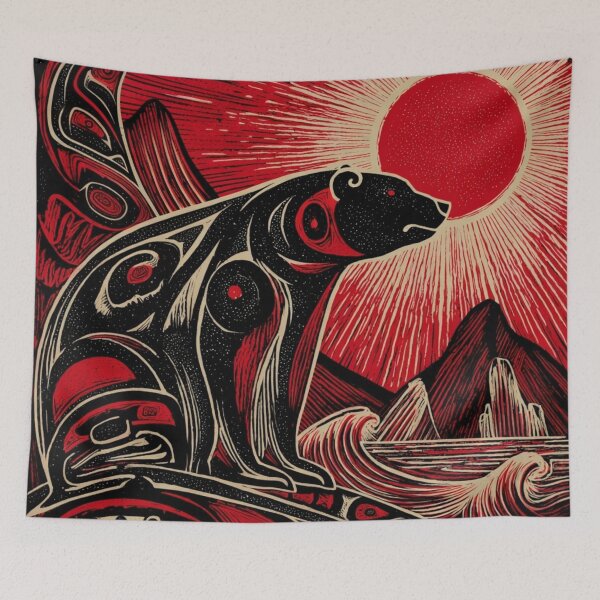 Item preview, Spirit Bear Totem – Northwest Coast Formline Art with Red Sun designed and sold by Alaska Magick.