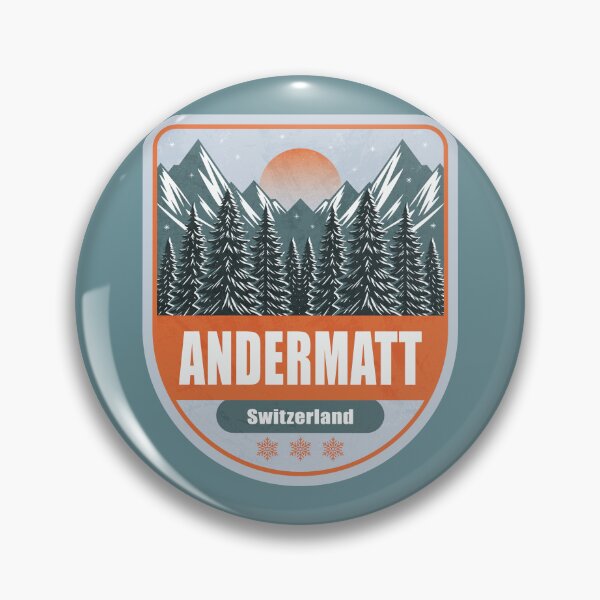 Item preview, Andermatt Switzerland – Snowy Mountain Winter Badge designed and sold by CynthiaGraphics.