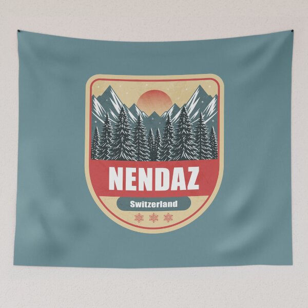 Item preview, Nendaz Switzerland – Snowy Mountain Winter Badge designed and sold by CynthiaGraphics.