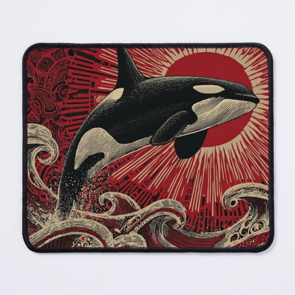 Item preview, Orca Totem – Northwest Coast Ocean Art with Red Sun & Waves designed and sold by Alaska Magick.