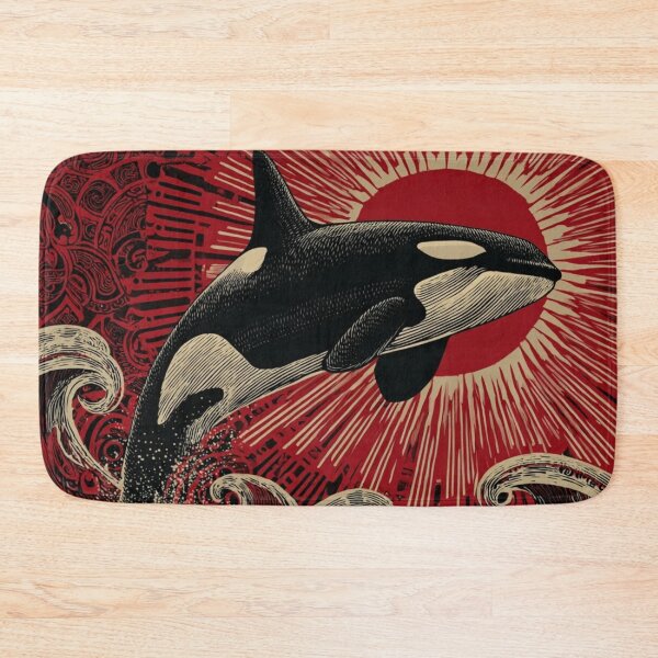 Item preview, Orca Totem – Northwest Coast Ocean Art with Red Sun & Waves designed and sold by Alaska Magick.