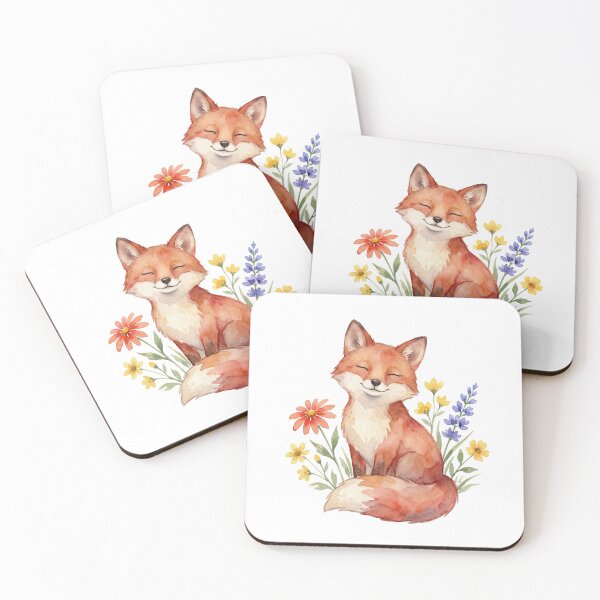 Item preview, Cute Watercolor Fox Illustration with Wildflowers designed and sold by DenBox.