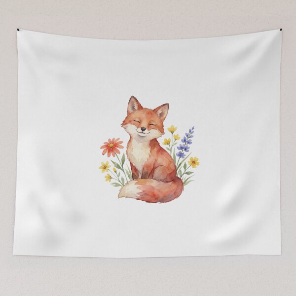 Item preview, Cute Watercolor Fox Illustration with Wildflowers designed and sold by DenBox.