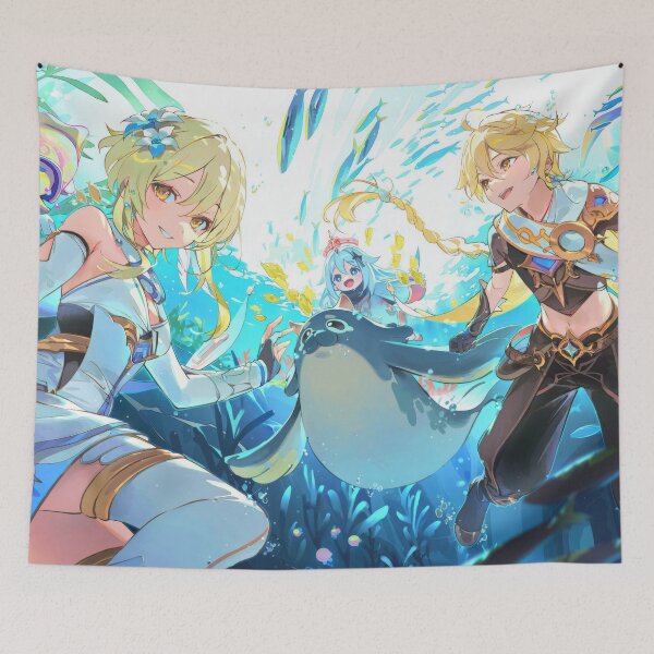 Item preview, Aether, Lumine and Paimon, Genshin Impact Artwork designed and sold by Astral Drop.