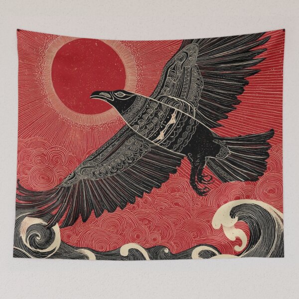 Item preview, Raven Totem – Northwest Coast Formline Art with Red Sun & Waves designed and sold by Alaska Magick.