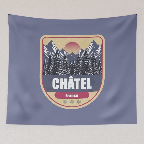Item preview, Châtel France – Snowy Mountain Winter Badge designed and sold by CynthiaGraphics.