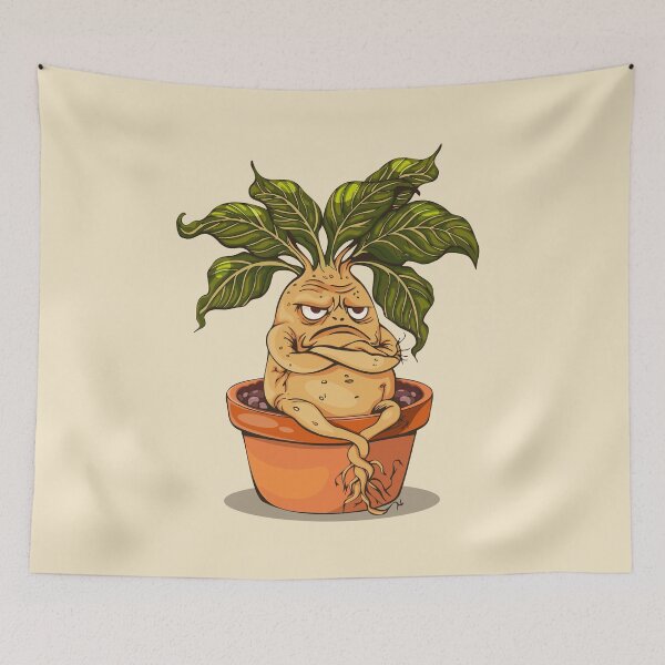 Item preview, Grumpy Mandrake Root Creature Sitting in a Pot designed and sold by Mariia Berezhna.