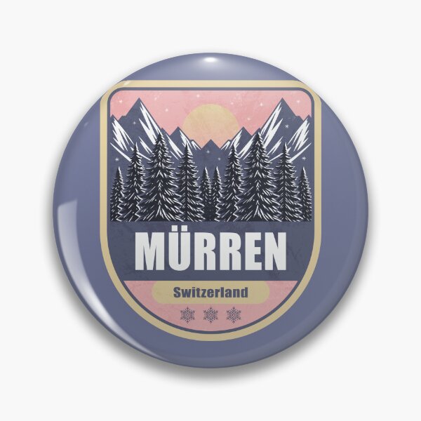 Item preview, Mürren Switzerland – Snowy Mountain Winter Badge designed and sold by CynthiaGraphics.