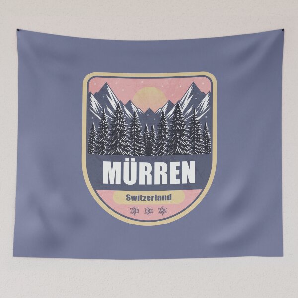 Item preview, Mürren Switzerland – Snowy Mountain Winter Badge designed and sold by CynthiaGraphics.
