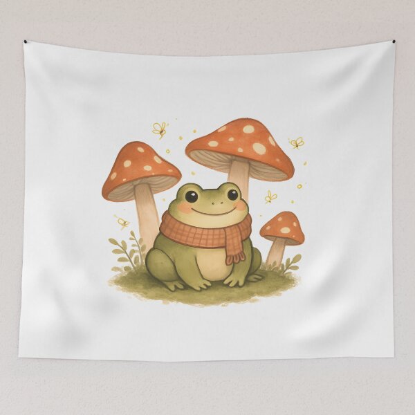 Item preview, Cozy Cottagecore Frog in Mushroom Garden designed and sold by SignumShop.