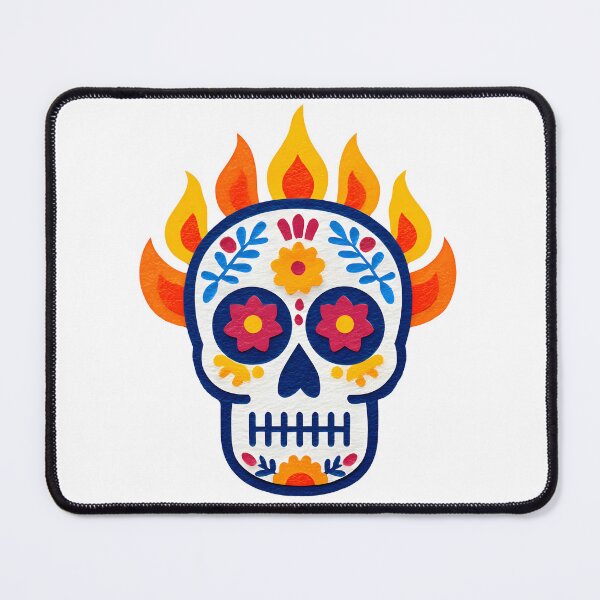 Item preview, Colorful Floral Sugar Skull with Flames – Día de los Muertos Calavera Art designed and sold by DesignArtist.ia.