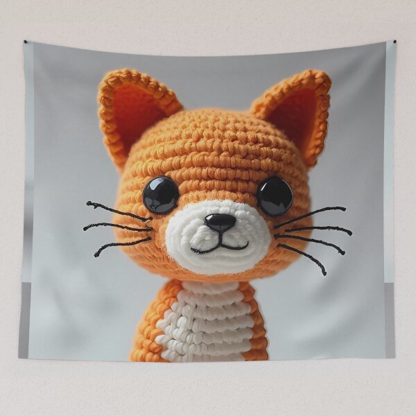 Item preview, Crocheted orange cat with big eyes designed and sold by Mianku | Für das Leben.