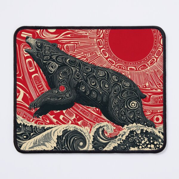 Item preview, Spirit Bear Totem – Northwest Coast Formline Art with Red Sun & Ocean Waves designed and sold by Alaska Magick.