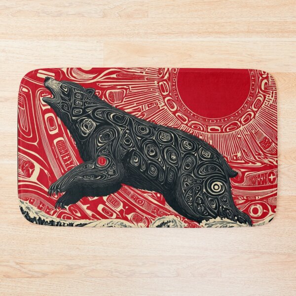 Item preview, Spirit Bear Totem – Northwest Coast Formline Art with Red Sun & Ocean Waves designed and sold by Alaska Magick.