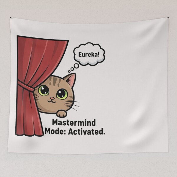Item preview, Sneaky Curtain Cat Meme – Eureka Mastermind Moment designed and sold by Whisky1111.