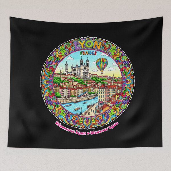 Item preview, Lyon France – Découvrez Lyon • Discover Lyon (Colorful Cityscape Art) designed and sold by FrancophileFun.