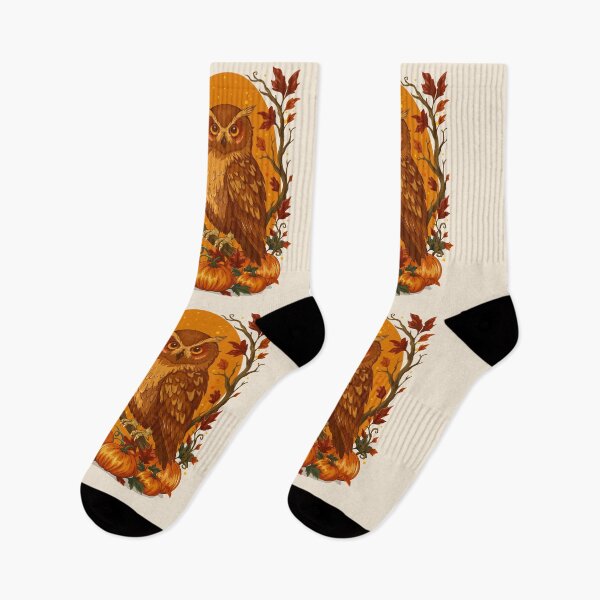 Item preview, Autumn Owl with Pumpkins and Fall Leaves designed and sold by Mariia Berezhna.