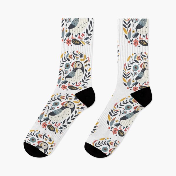 Item preview, Scandinavian Folk Art, Puffin and Flowers designed and sold by xiao xuans.