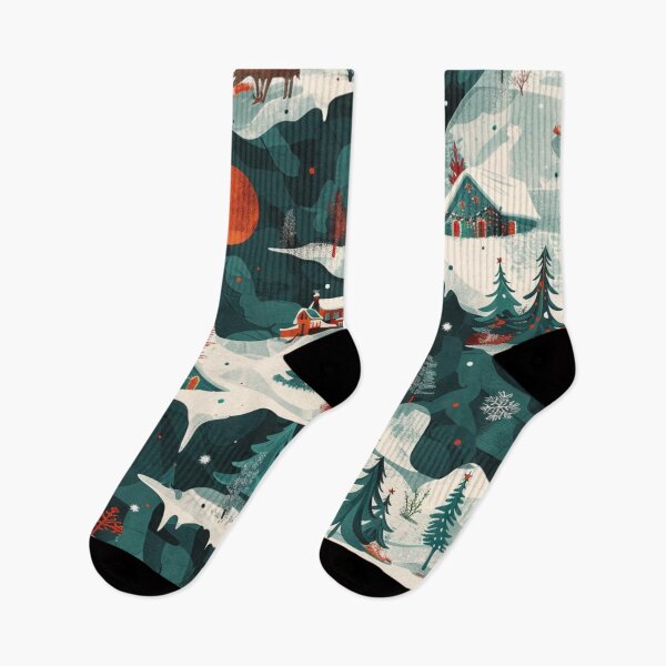 Item preview, Winter Wonderland Nordic Landscape Pattern – Cozy Christmas Village & Forest Scene designed and sold by MiraLumeStudio.