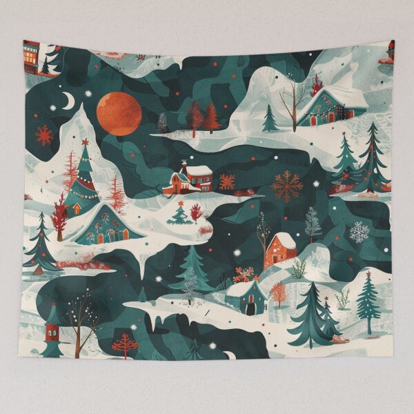 Item preview, Winter Wonderland Nordic Landscape Pattern – Cozy Christmas Village & Forest Scene designed and sold by MiraLumeStudio.