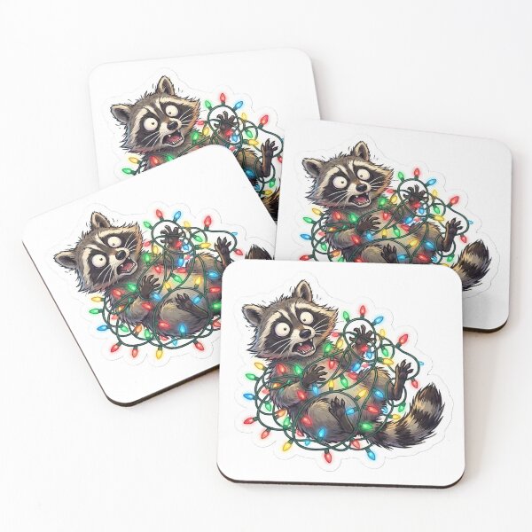 Item preview, Feral Christmas Raccoon in Tangled Lights Meme designed and sold by StickyGuys.