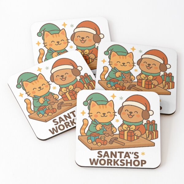 Item preview, Santa’s Workshop – Cute Christmas Cat and Dog Toy Making Cartoon Design designed and sold by StyleLap.