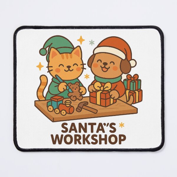 Item preview, Santa’s Workshop – Cute Christmas Cat and Dog Toy Making Cartoon Design designed and sold by StyleLap.