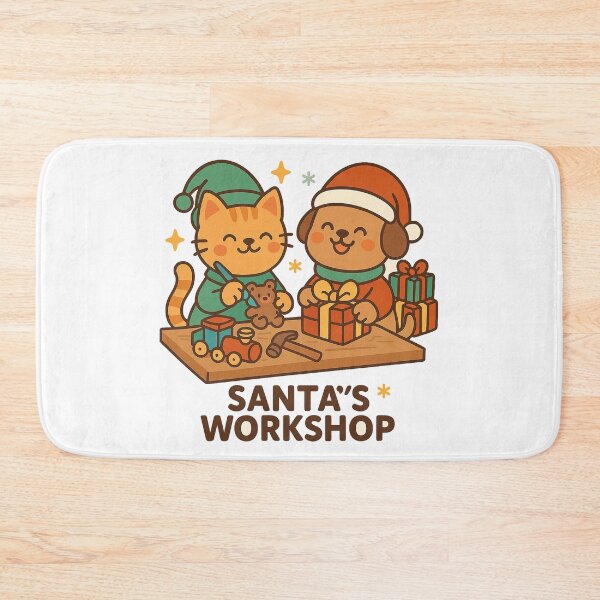 Item preview, Santa’s Workshop – Cute Christmas Cat and Dog Toy Making Cartoon Design designed and sold by StyleLap.