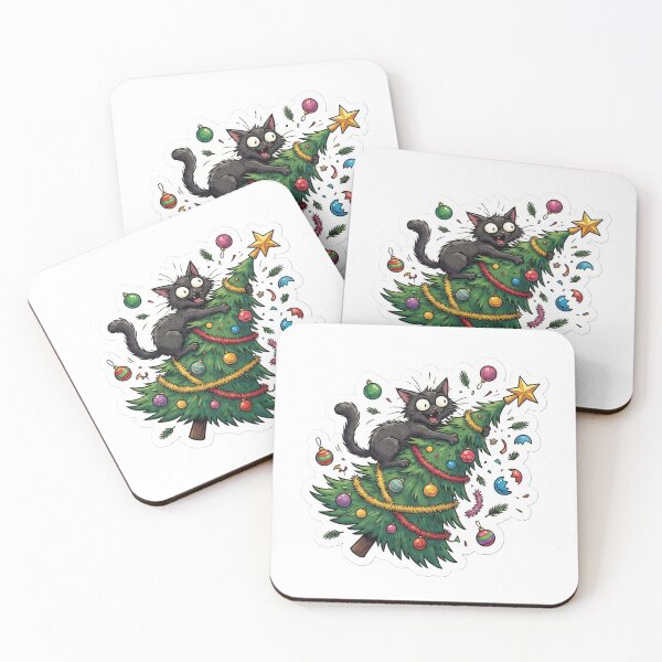 Item preview, Feral Black Cat Attacking Christmas Tree Disaster designed and sold by StickyGuys.