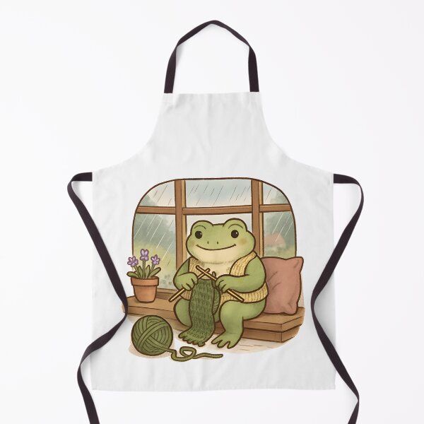 Artikelvorschau, Cottagecore-Frosch strickt am Fenster entworfen und verkauft von SignumShop.
