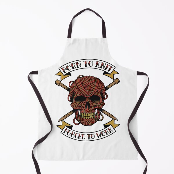 Item preview, Born to Knit Forced to Work - Tattoo Style Skull designed and sold by SavinMercantile.