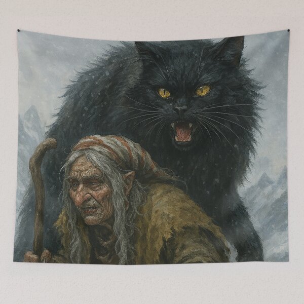 Item preview, Grýla and Yule Cat | Dark Icelandic Folklore Digital Painting designed and sold by AIfolklore.