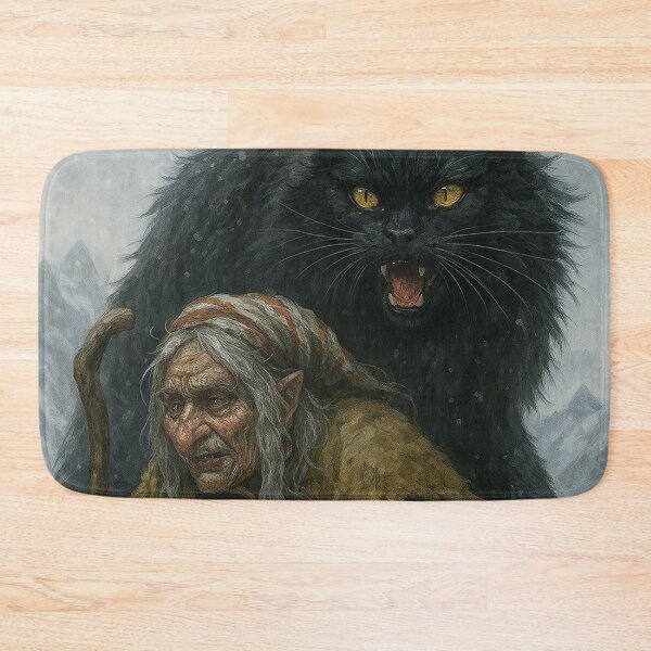 Item preview, Grýla and Yule Cat | Dark Icelandic Folklore Digital Painting designed and sold by AIfolklore.