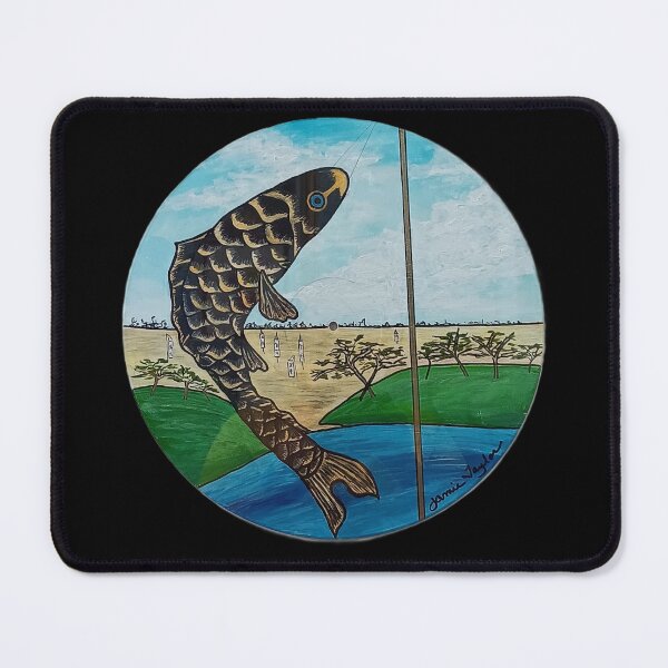 Item preview, After Hiroshige - Koi Kite. Acrylic on recycled vinyl LP designed and sold by Jamie Taylor.