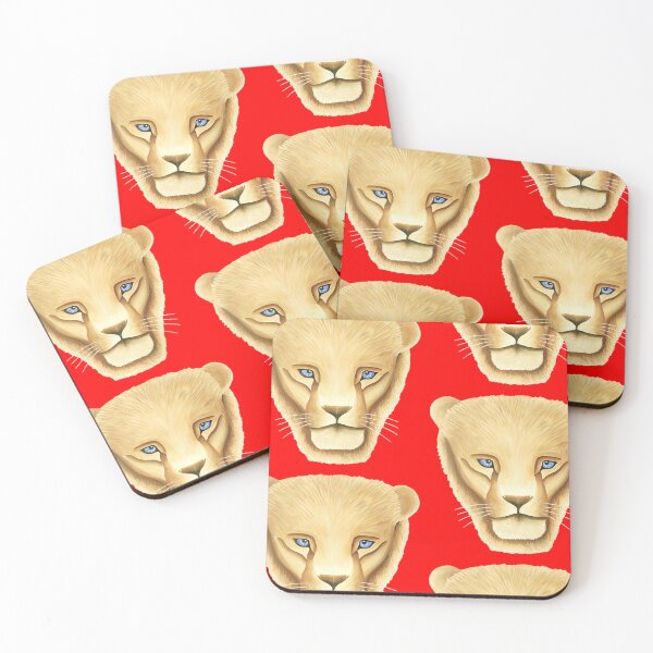 Item preview, Lion head portrait design scarlet red background big cat unique artwork gift present designed and sold by Arniesart85.