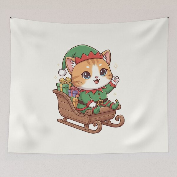 Item preview, Cute Elf Sleigh Cat designed and sold by HoopeStylee.