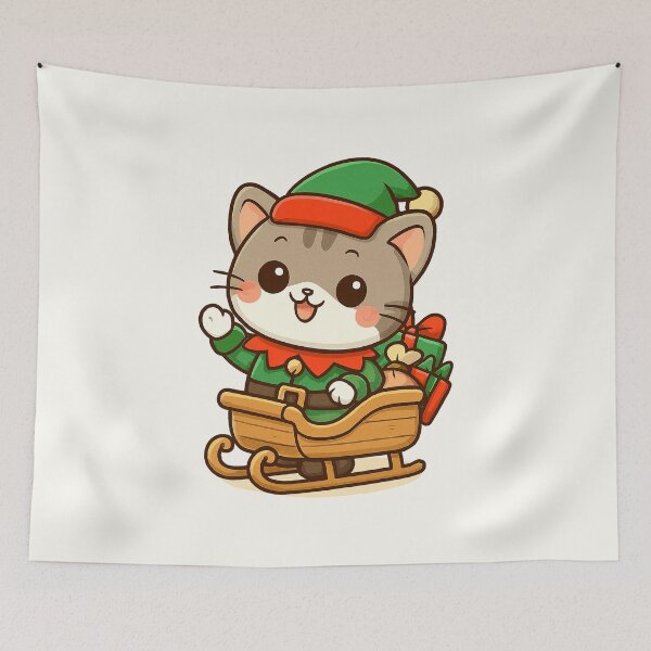 Item preview, Cute Elf Sleigh Cat designed and sold by HoopeStylee.