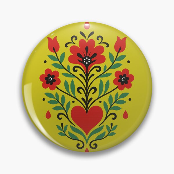Item preview, Symmetrical Folk Art Heart & Tulips Design designed and sold by © Zenscape Studio 2025.