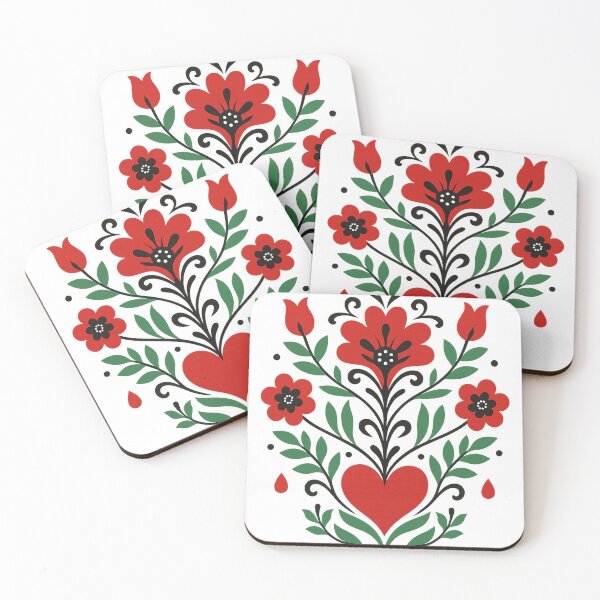 Item preview, Symmetrical Folk Art Heart & Tulips Design designed and sold by © Zenscape Studio 2025.