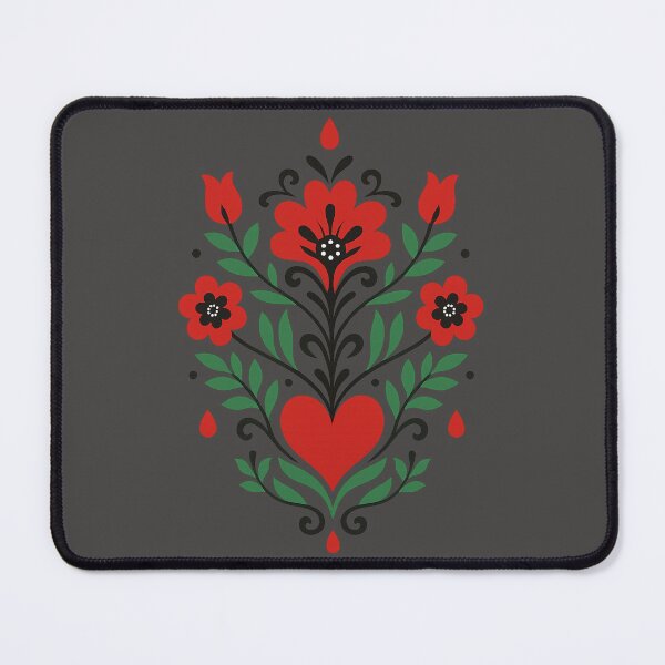 Item preview, Symmetrical Folk Art Heart & Tulips Design designed and sold by © Zenscape Studio 2025.