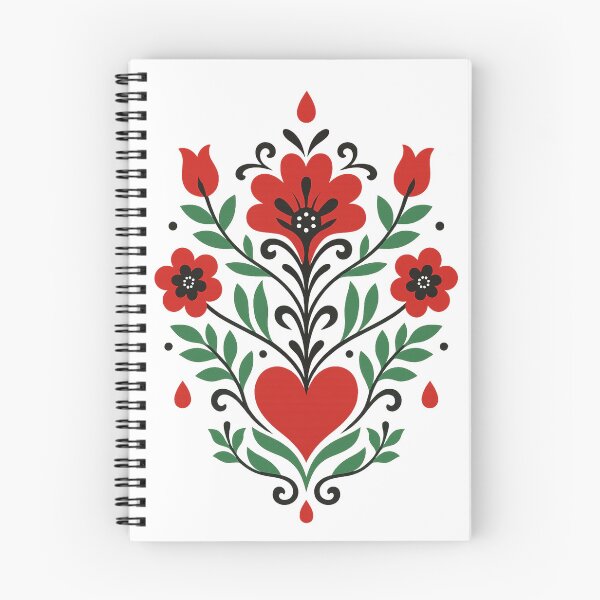 Item preview, Symmetrical Folk Art Heart & Tulips Design designed and sold by © Zenscape Studio 2025.