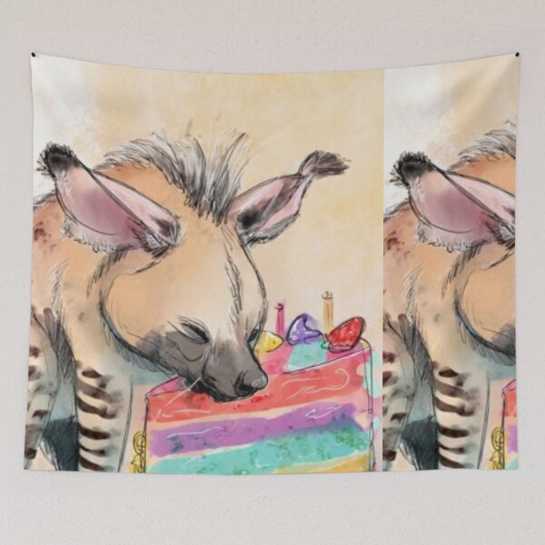 Item preview, Hyena Smelling a Rainbow Cake – Artistic Illustration designed and sold by TreatLLC.
