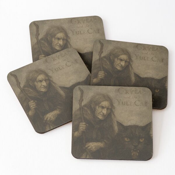 Item preview, Grýla and Yule Cat | Dark Icelandic Folklore Digital Painting (Christmas Monochrome Edition) designed and sold by AIfolklore.