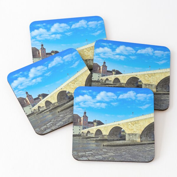 Item preview, Stone Bridge and old colorful buildings in old town of Regensburg city designed and sold by goceris.
