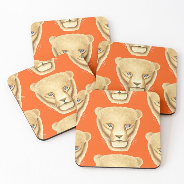 Item preview, Lion head portrait design coral red background big cat unique artwork gift present designed and sold by Arniesart85.