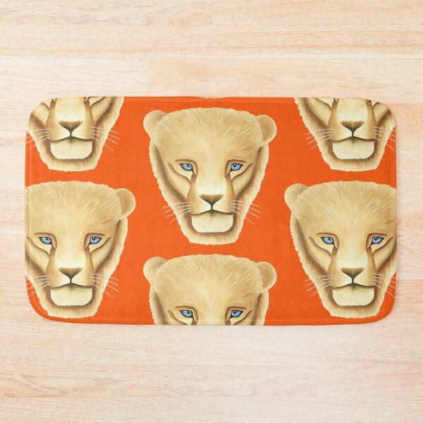 Item preview, Lion head portrait design coral red background big cat unique artwork gift present designed and sold by Arniesart85.