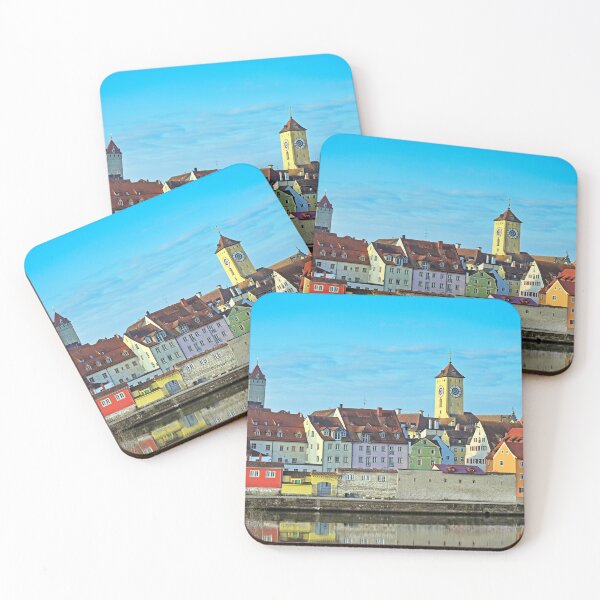 Item preview, Colorful old buildings are reflected in the Danube, Regensburg, Germany designed and sold by goceris.